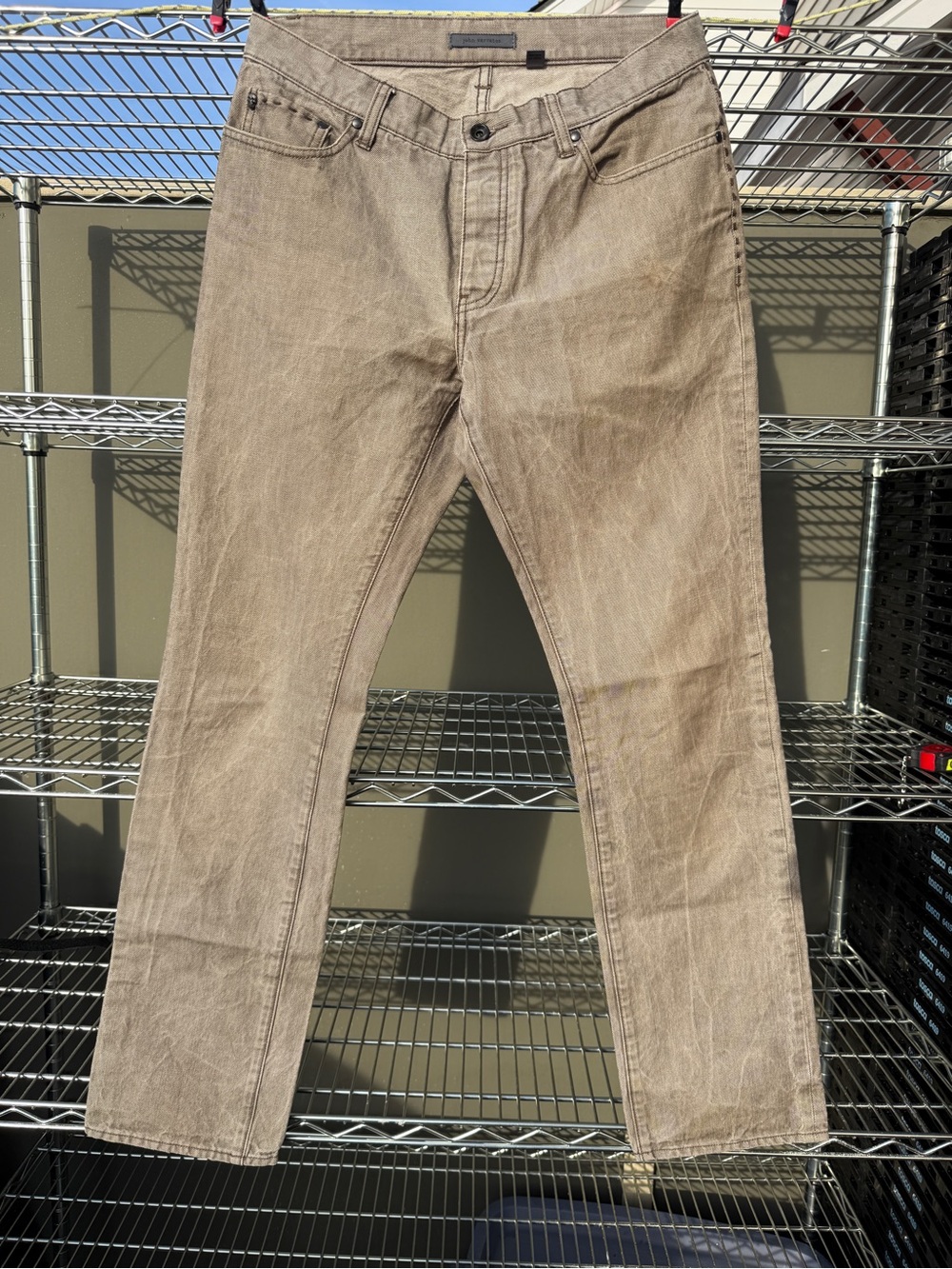 John Varvatos Tan Button Fly Jeans Contrast Stitch Detail 32R